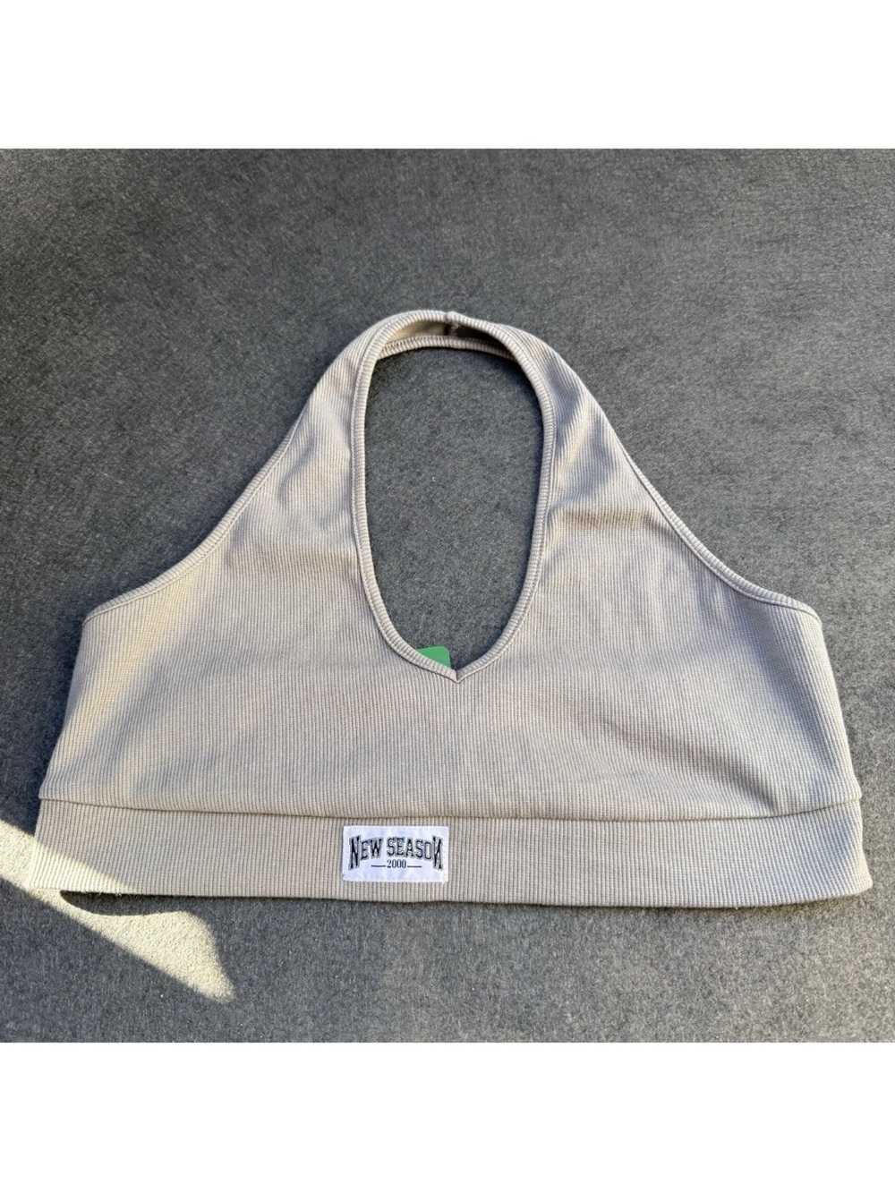 y2k New Season Ribbed Halter Crop Top large L ribbed Light Taupe 90s NWT A5